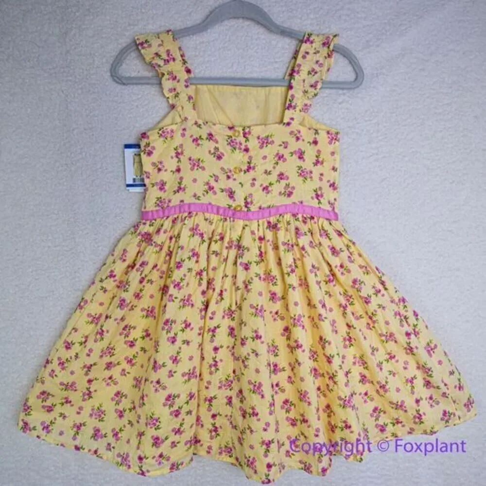 New! Zunie Girl Cotton Floral‎ fit and flare Knee-Length Dress yellow , size L